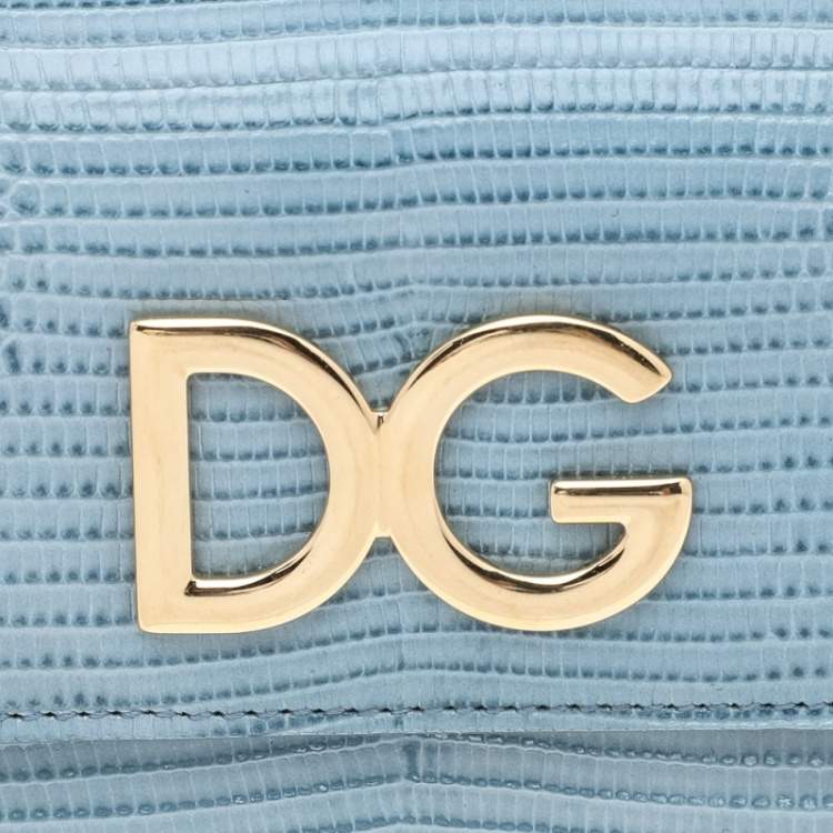 Pre Owned Dolce & Gabbana Blue Lizard Embossed Leather DG Trifold Wallet