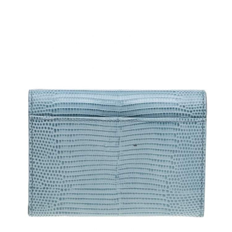 Pre Owned Dolce & Gabbana Blue Lizard Embossed Leather DG Trifold Wallet