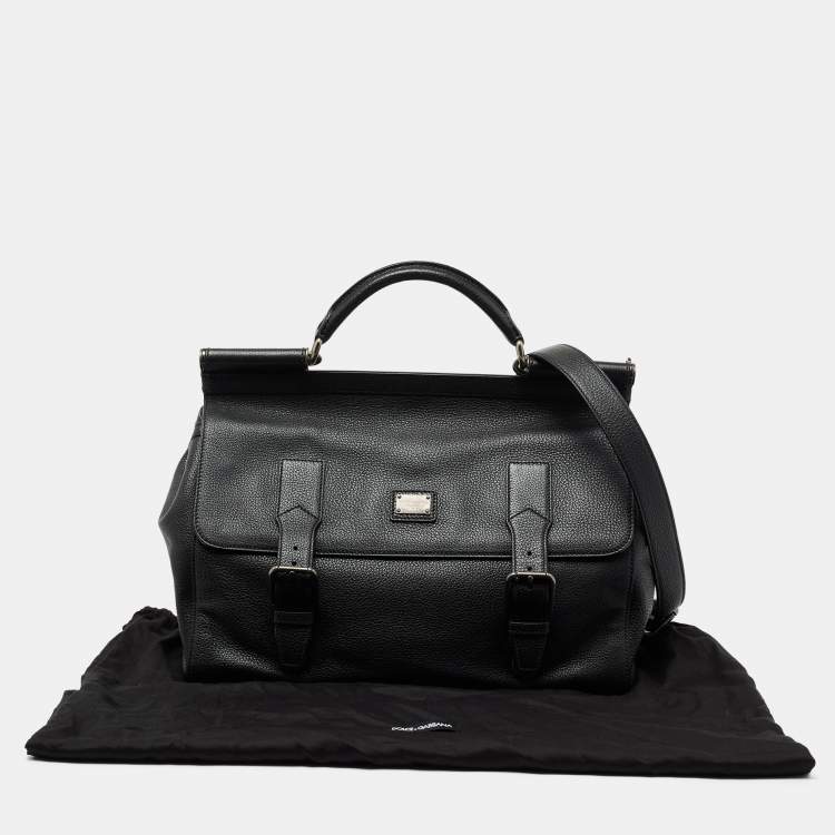 Pre Owned Dolce & Gabbana Black Leather Sicily Travel Bag