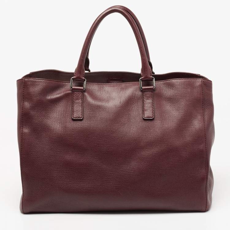 Pre Owned Dolce & Gabbana Burgundy Leather Weekender Tote       