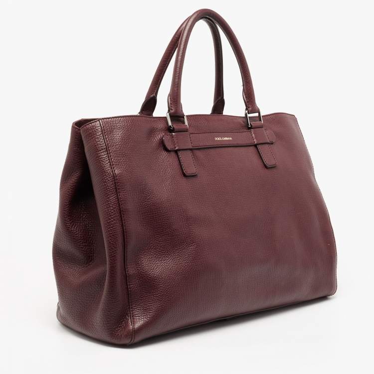 Pre Owned Dolce & Gabbana Burgundy Leather Weekender Tote       