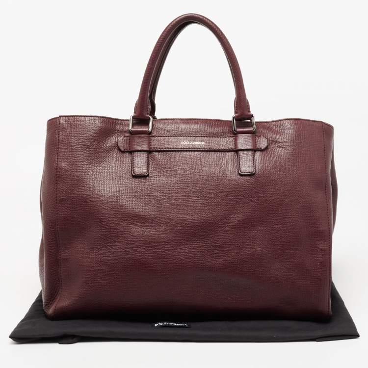 Pre Owned Dolce & Gabbana Burgundy Leather Weekender Tote       