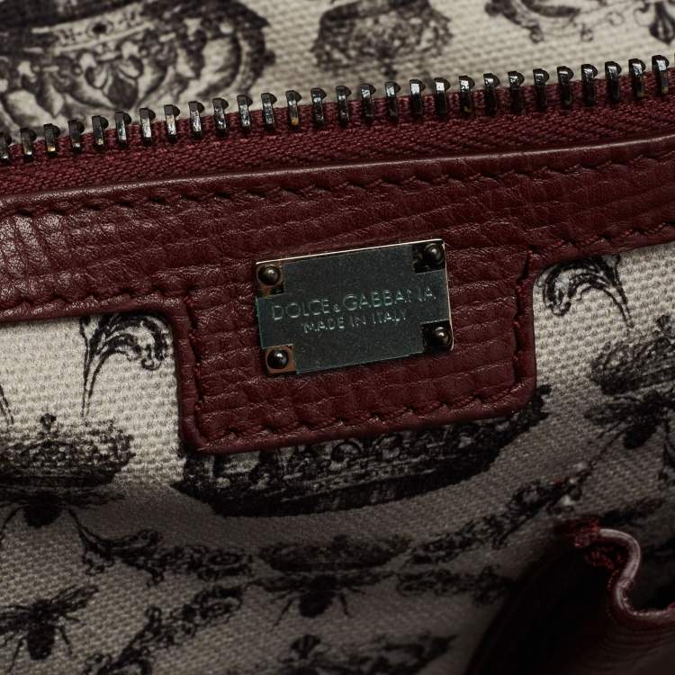 Pre Owned Dolce & Gabbana Burgundy Leather Weekender Tote       