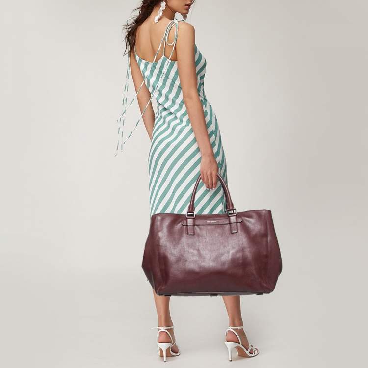 Pre Owned Dolce & Gabbana Burgundy Leather Weekender Tote       