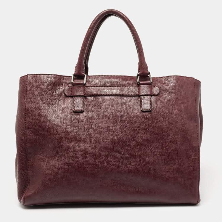 Pre Owned Dolce & Gabbana Burgundy Leather Weekender Tote       