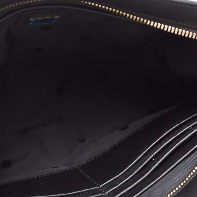 Pre Owned Dolce & Gabbana Black Leather Zip Wristlet Clutch