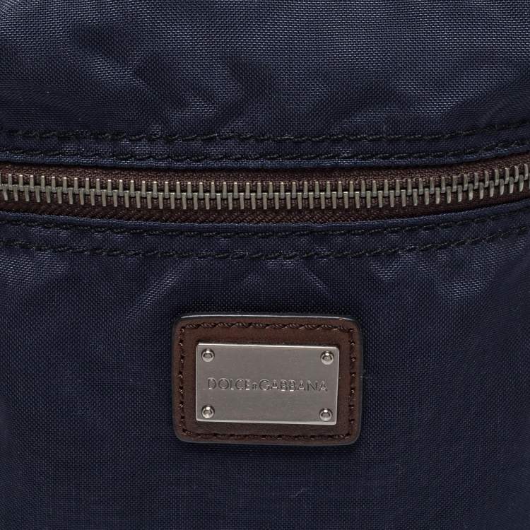 Pre Owned Dolce & Gabbana Navy Blue Nylon and Leather Messenger Bag