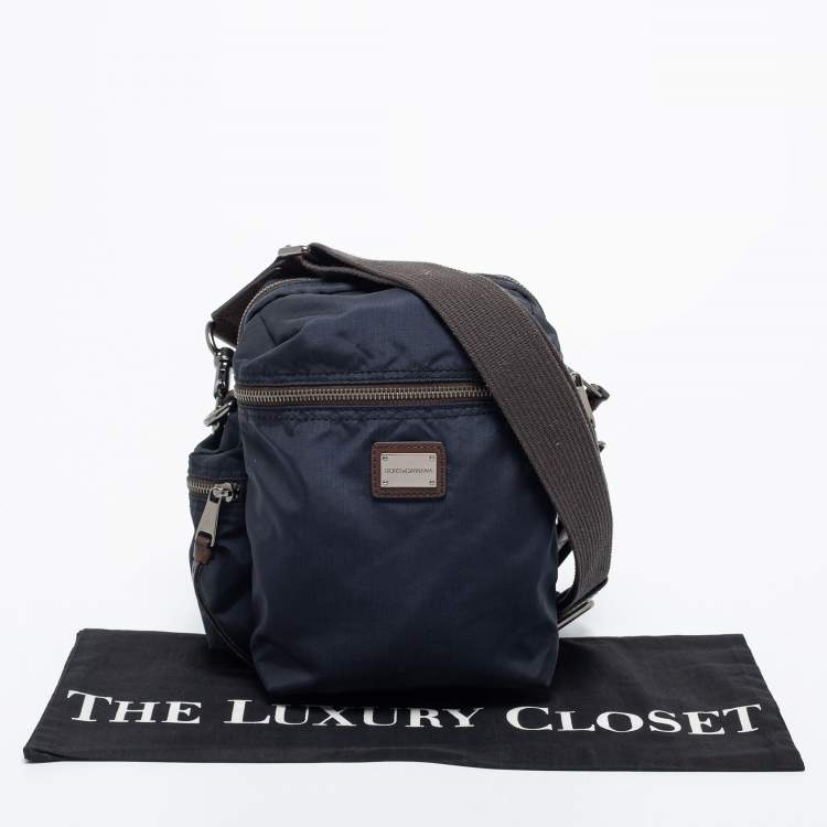 Pre Owned Dolce & Gabbana Navy Blue Nylon and Leather Messenger Bag