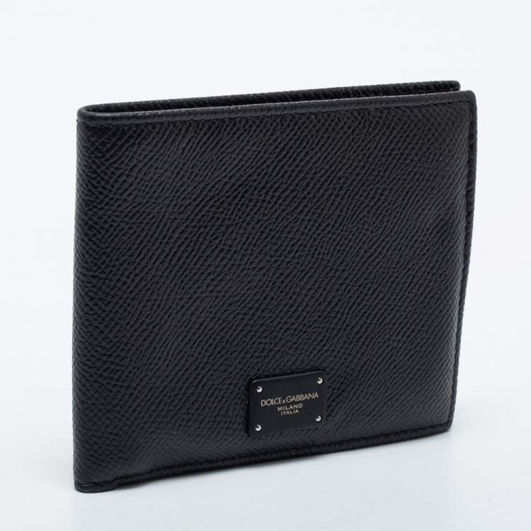 Pre Owned Dolce & Gabbana Black Leather Bifold Compact Wallet