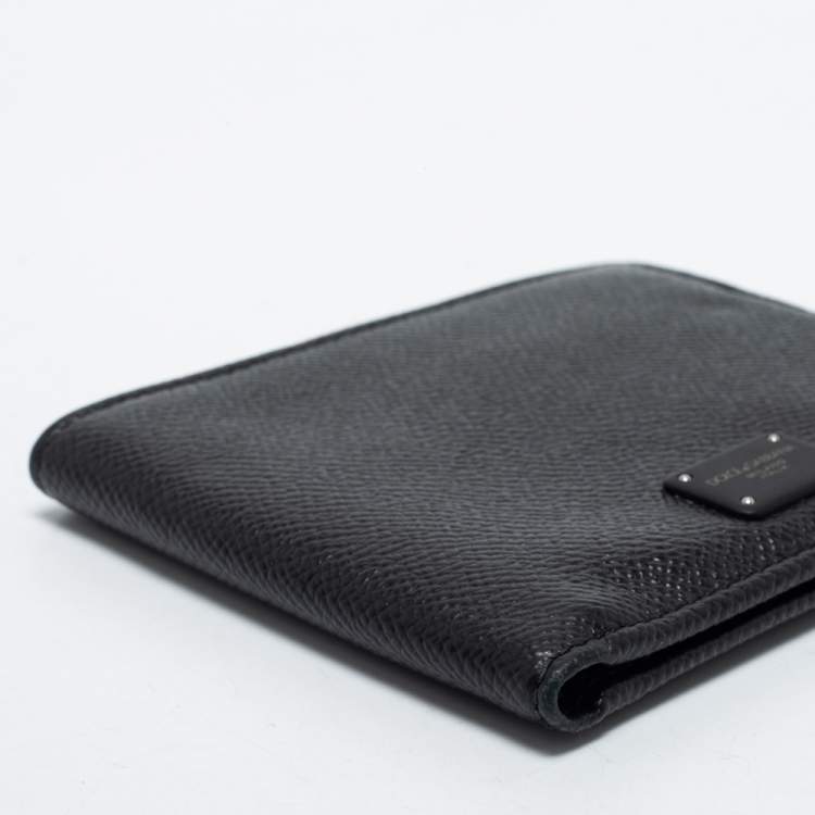 Pre Owned Dolce & Gabbana Black Leather Bifold Compact Wallet