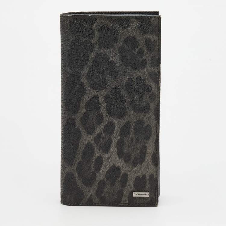Pre Owned Dolce & Gabbana Grey/Black Leopard Print Coated Canvas Long Wallet