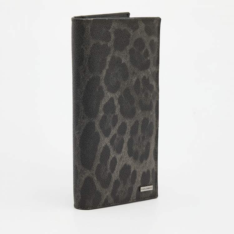 Pre Owned Dolce & Gabbana Grey/Black Leopard Print Coated Canvas Long Wallet
