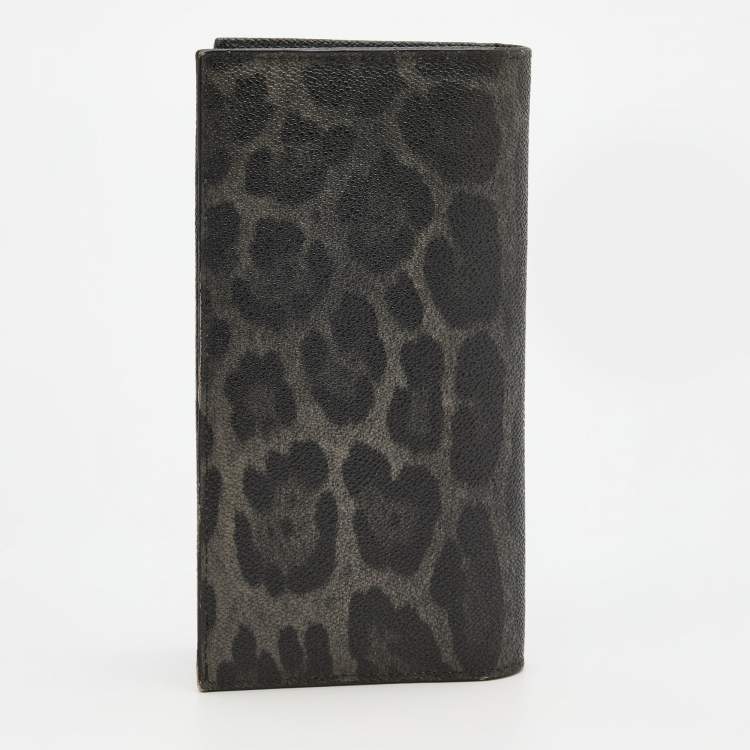 Pre Owned Dolce & Gabbana Grey/Black Leopard Print Coated Canvas Long Wallet