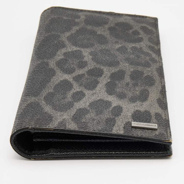 Pre Owned Dolce & Gabbana Grey/Black Leopard Print Coated Canvas Long Wallet