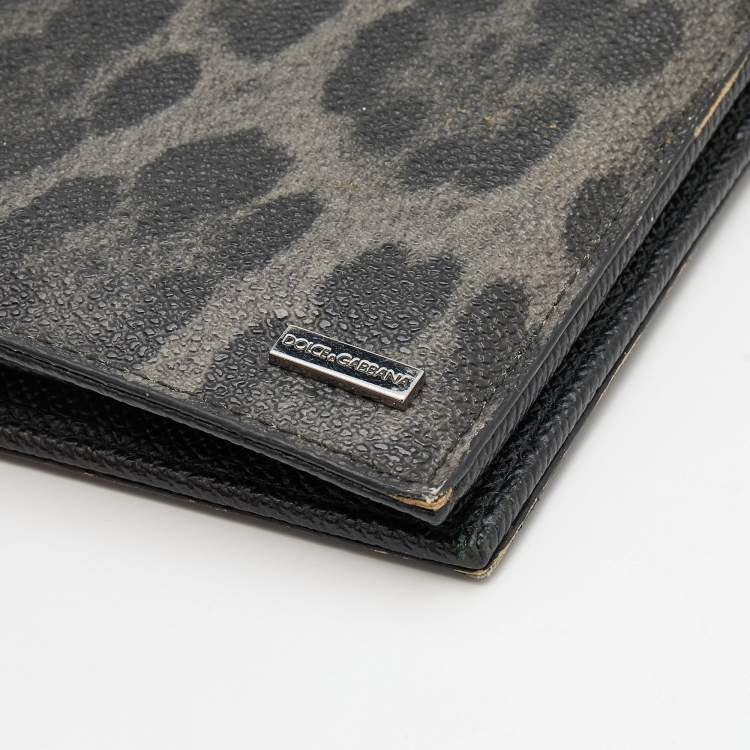 Pre Owned Dolce & Gabbana Grey/Black Leopard Print Coated Canvas Long Wallet