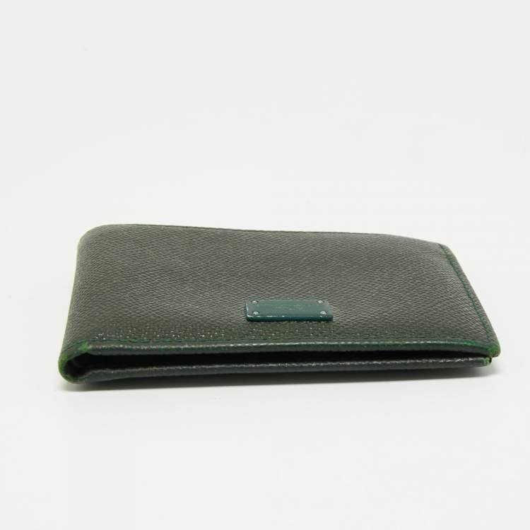 Pre Owned Dolce & Gabbana Dark Green Leather Bifold Wallet