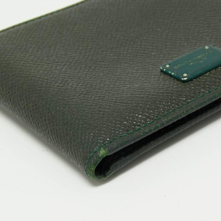 Pre Owned Dolce & Gabbana Dark Green Leather Bifold Wallet