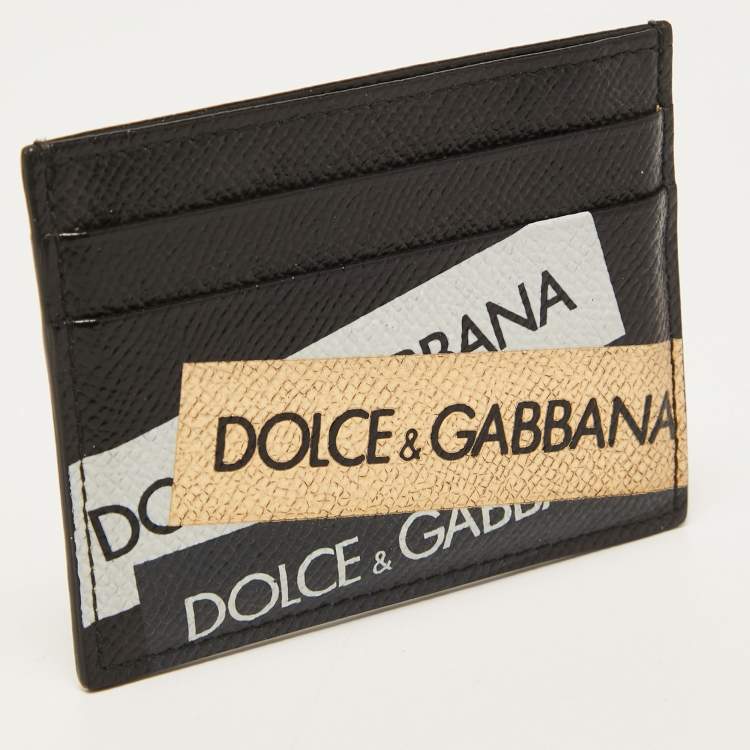 Pre Owned Dolce & Gabbana Black Logo Print Leather Card Holder