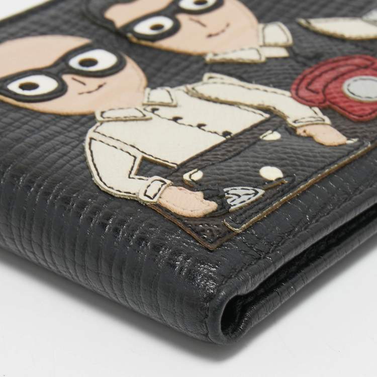 Pre Owned Dolce & Gabbana Black Leather Artist Patch Bifold Wallet 