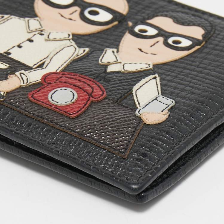 Pre Owned Dolce & Gabbana Black Leather Artist Patch Bifold Wallet 
