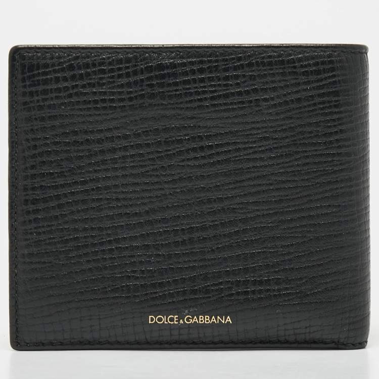 Pre Owned Dolce & Gabbana Black Leather Artist Patch Bifold Wallet 