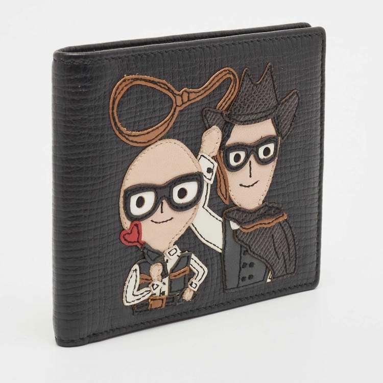 Pre Owned Dolce & Gabbana Black Leather Cowboy Patch Bifold Wallet
