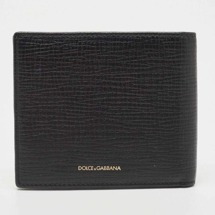 Pre Owned Dolce & Gabbana Black Leather Cowboy Patch Bifold Wallet