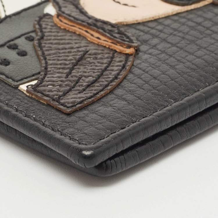 Pre Owned Dolce & Gabbana Black Leather Cowboy Patch Bifold Wallet