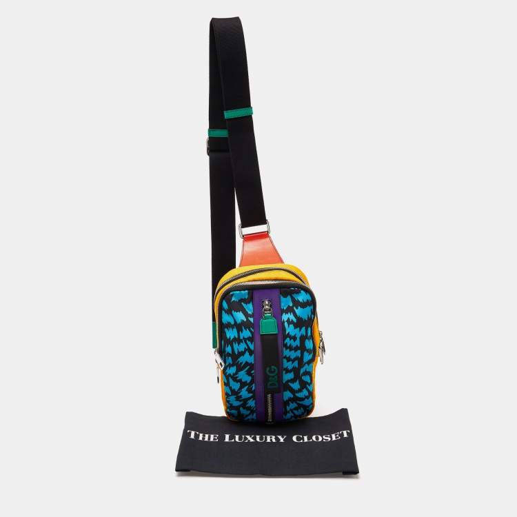 Pre Owned Dolce & Gabbana Multicolor Printed Nylon and Leather Sling Bag