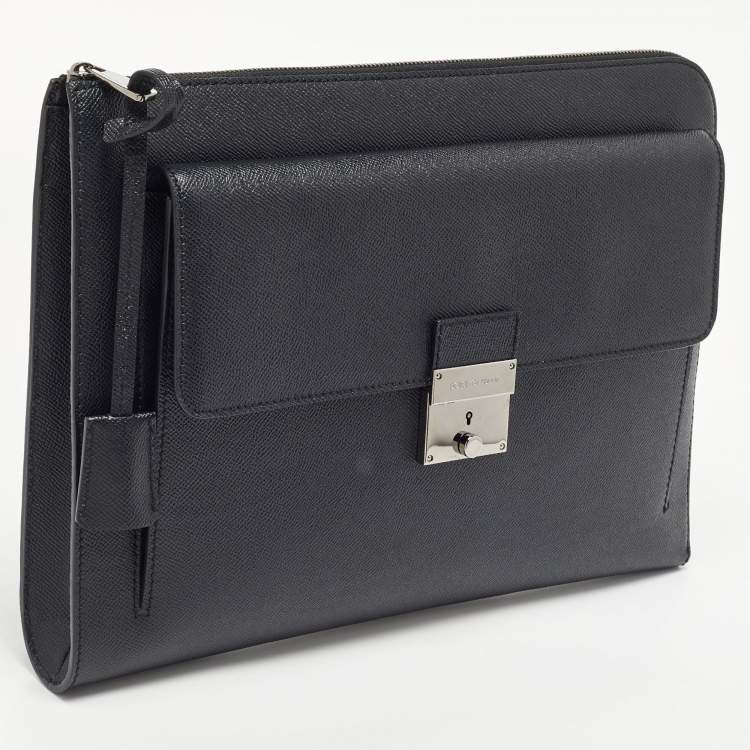 Pre Owned Dolce & Gabbana Black Leather Front Pocket Portfolio 