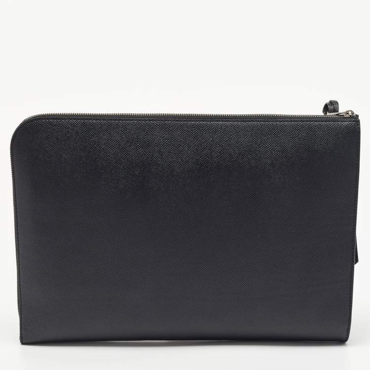 Pre Owned Dolce & Gabbana Black Leather Front Pocket Portfolio 