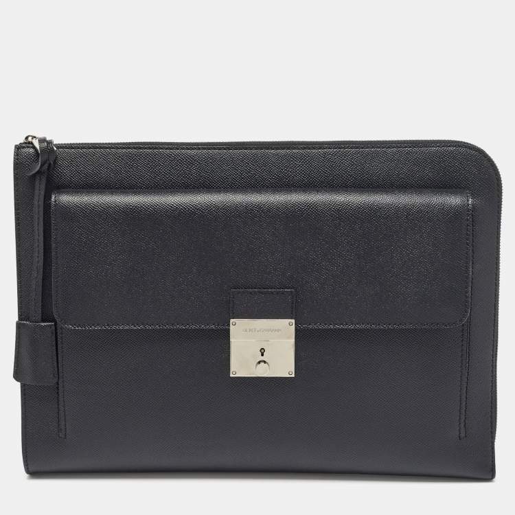 Pre Owned Dolce & Gabbana Black Leather Front Pocket Portfolio 