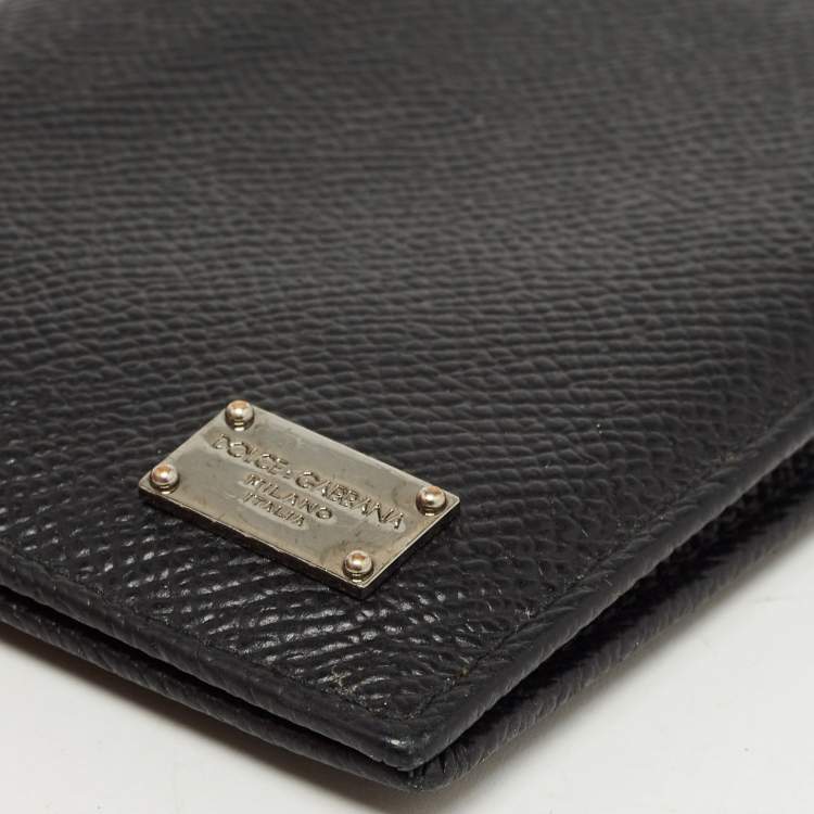 Pre Owned Dolce and Gabbana Black Leather Logo Bifold Card Case