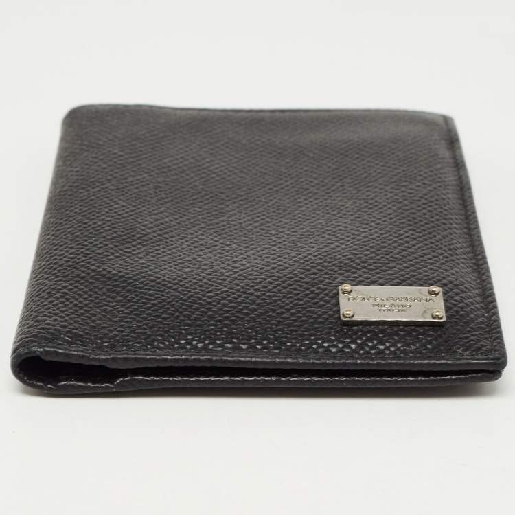 Pre Owned Dolce and Gabbana Black Leather Logo Bifold Card Case
