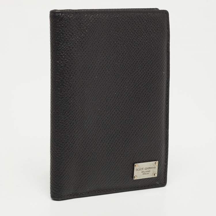 Pre Owned Dolce and Gabbana Black Leather Logo Bifold Card Case