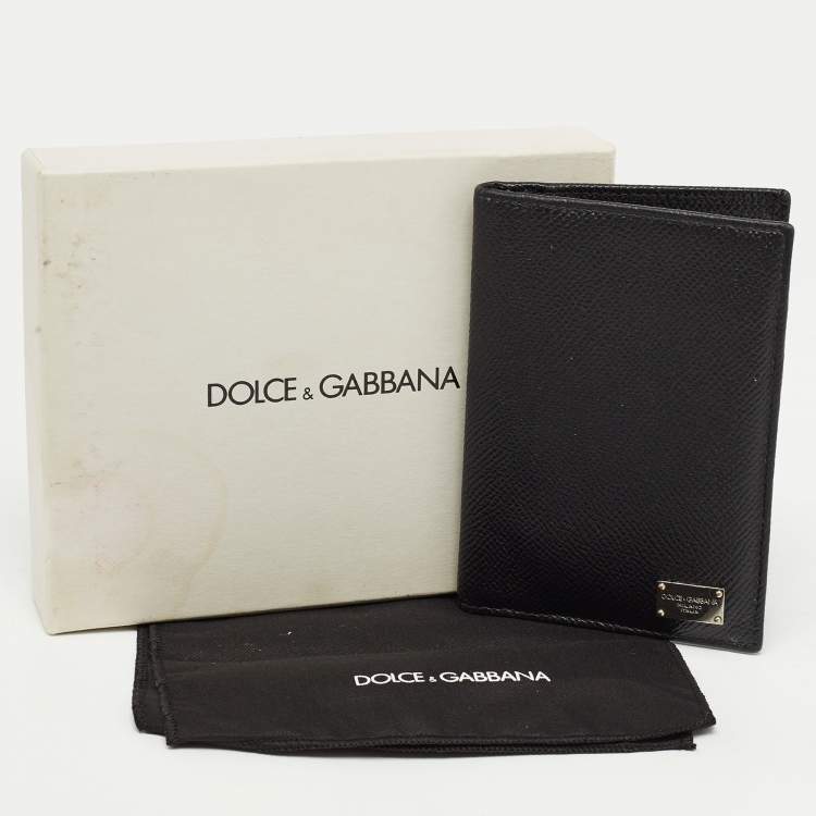 Pre Owned Dolce and Gabbana Black Leather Logo Bifold Card Case