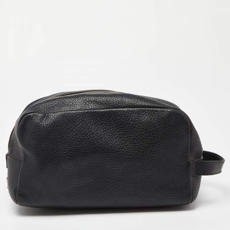 Pre Owned Dolce & Gabbana Black Grained Leather Zip Pouch 
