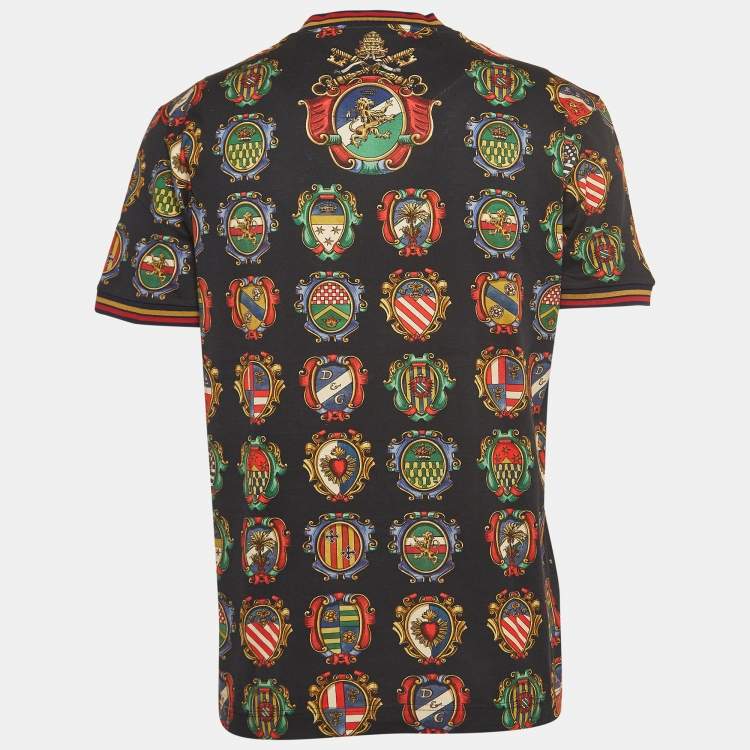 Pre Owned Dolce & Gabbana Black Emblem Print Cotton T-shirt L