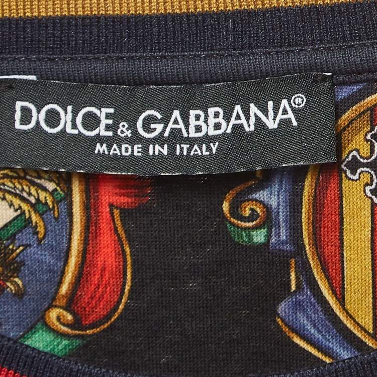 Pre Owned Dolce & Gabbana Black Emblem Print Cotton T-shirt L