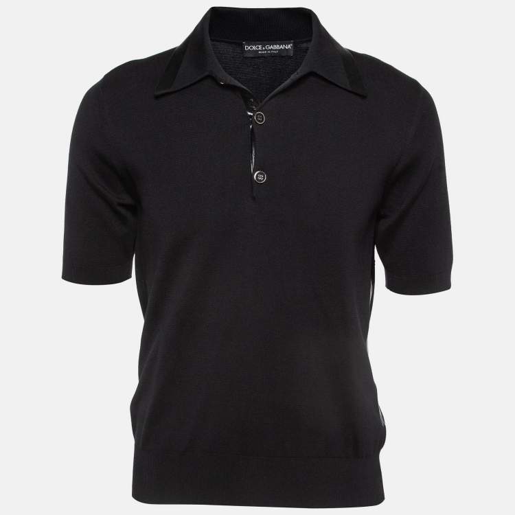 مملوكة مسبقًا Dolce & Gabbana Black Logo Print Cotton Polo T-Shirt M