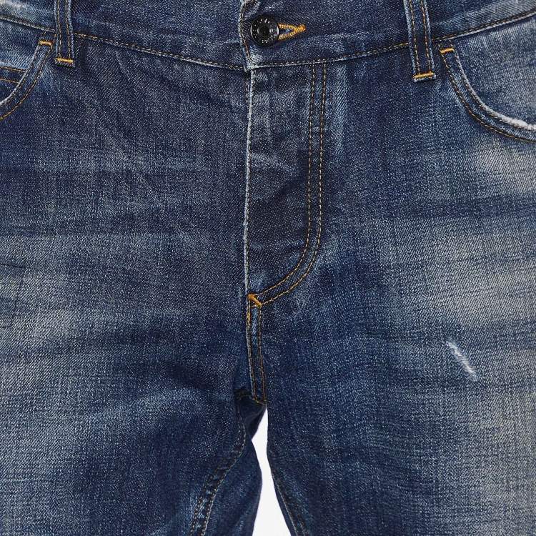 Pre Owned Dolce & Gabbana Blue Distressed 14 Gold Jeans Waist 37"