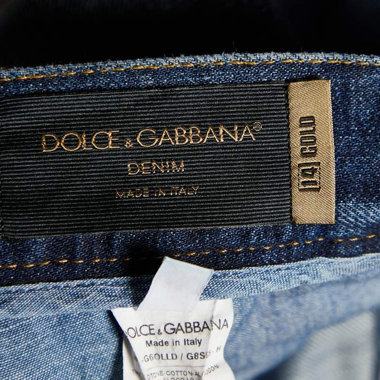 Pre Owned Dolce & Gabbana Blue Distressed 14 Gold Jeans Waist 37"