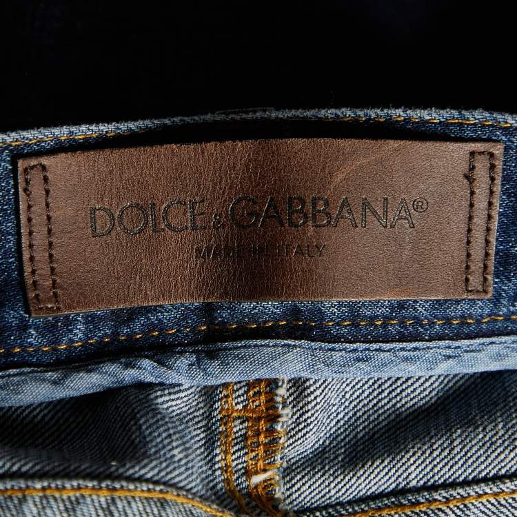 Pre Owned Dolce & Gabbana Blue Distressed 14 Gold Jeans Waist 37"