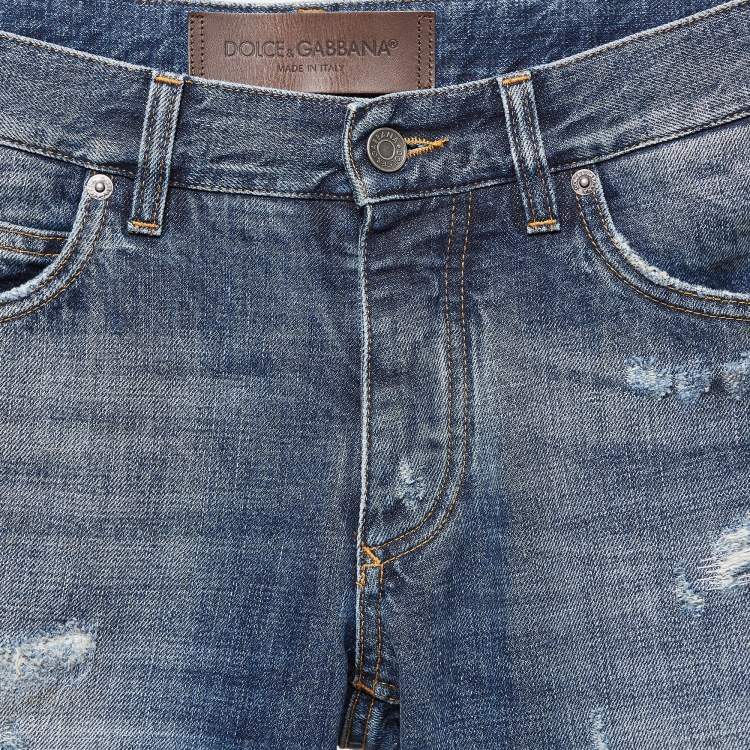 Pre Owned Dolce & Gabbana Blue Distressed Denim Jeans S Waist 30"