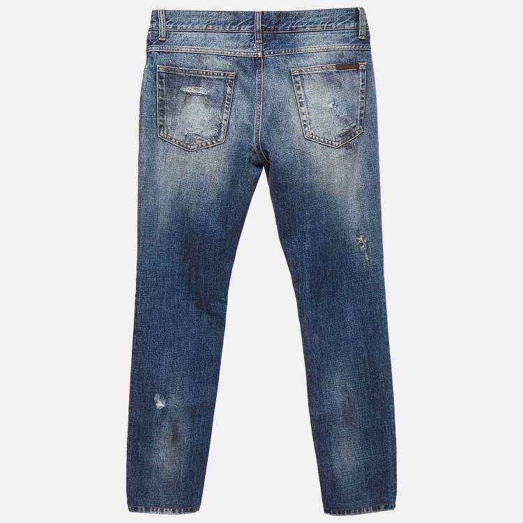 Pre Owned Dolce & Gabbana Blue Distressed Denim Jeans S Waist 30"