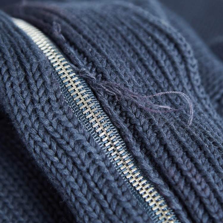 Pre Owned Dolce & Gabbana Navy Blue Applique Rib Knit Zip-Up Jacket S