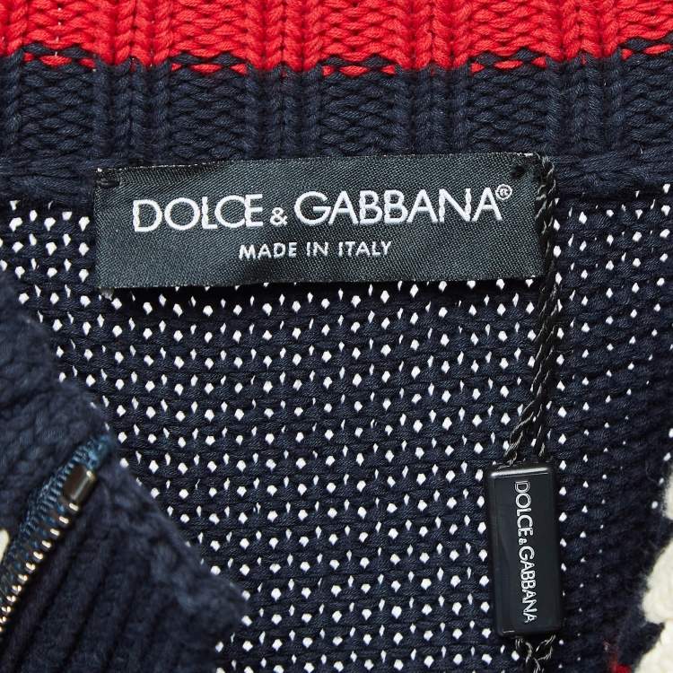 Pre Owned Dolce & Gabbana Navy Blue Applique Rib Knit Zip-Up Jacket S