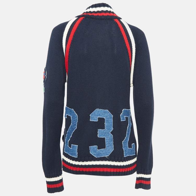 Pre Owned Dolce & Gabbana Navy Blue Applique Rib Knit Zip-Up Jacket S