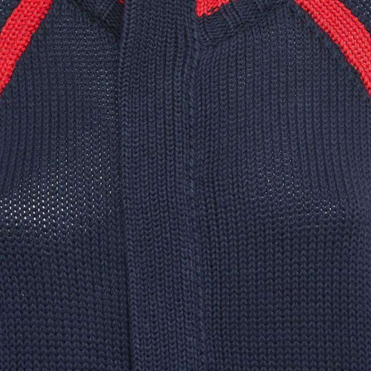 Pre Owned Dolce & Gabbana Navy Blue Applique Rib Knit Zip-Up Jacket S