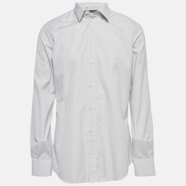Pre Owned Dolce & Gabbana White Polka Dots Jacquard Cotton Shirt XL